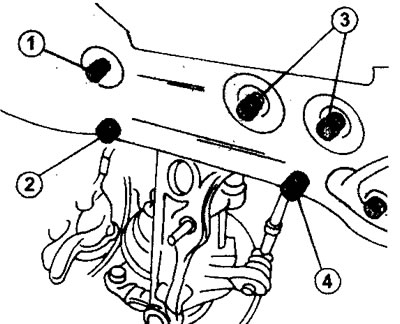 4.9 Bolts 1-4 for fastening the transverse arm. Remove the bolts and the wishbone