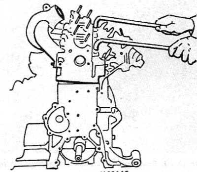 Figure 13.21. Removing the cylinder head using bent rods