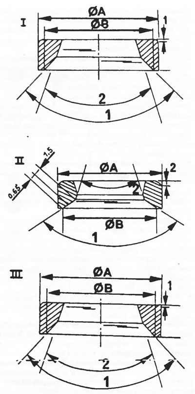 Rysunek 64. Wymiary gniazda zaworu. Górny rysunek (I) przedstawia gniazdo zaworu dolotowego silnika…
