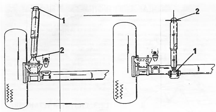 Figura 158. Opțiuni de montare a amortizorului. Șuruburile (1) au un diametru de 10 mm, șuruburile…