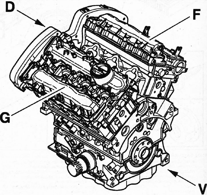 1.0. Motor ES9J4S D - poklopac razvodnog mehanizma; V - zamašnjak; F - desna glava cilindra; G -…