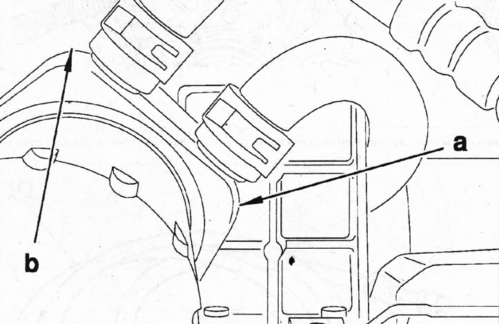 4.5. Odspojite konektor «a» senzora tlaka motornog ulja i konektor «b» kompresora klima uređaja…