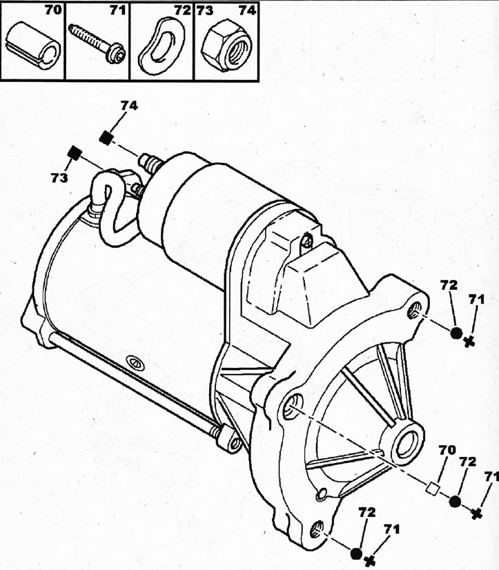 3.0a. Demaror auto pentru motor diesel 70 - manșon de centrare 11x14; 71 - șurub cu șaibă…