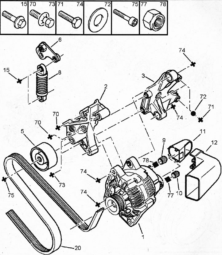 4.0b. Generator auto cu motor pe benzină ES9J4S 1 - generator; 2,3 - paranteze; 5 - Rolă de ghidare…