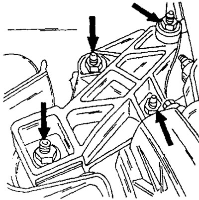 Рис. 13. Стрелками показаны гайки крепления правой подвески двигателя. Все болты затягиваются…
