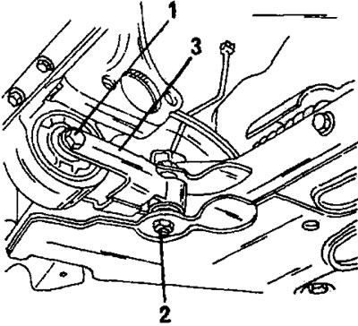 Рис. 18. Установленная реактивная опора 1. Болт, 50 нм; 2. Болт, 70 нм; 3. Реактивная опора