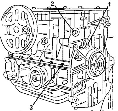 Рис. 41. Расположение некоторых деталей на блоке цилиндров. 1. Заглушка с внутренним…