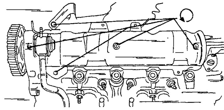 Рис. 47. Крепление крышки головки цилиндров указано стрелками (8-клапанный двигатель).