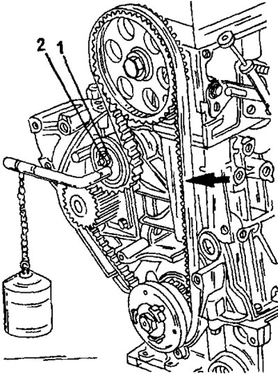 Фигура 69. Обтегач на ангренажен ремък, монтиран на опъваща ролка.