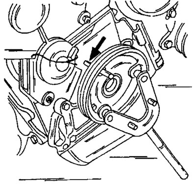 Фигура 89. Задържане на ремъчната шайба при затягане на болта. Не използвайте заключващия щифт…