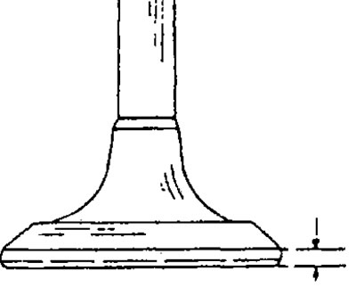 Фигура 94. Дебелината на главата на клапана, обозначена със стрелки, не трябва да бъде по-малка от…