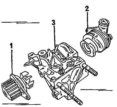 Рис. 160. Детали водяного насоса двигателя типа TU. 1. Узел крыльчатки; 2. Крышка корпуса; 3.…