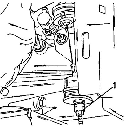 Фигура 181. При двигател тип TU педалът на съединителя се регулира с две гайки (1).