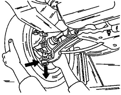 Фигура 198. Освобождаване на напречния лост от долната част на шарнирния кунак. Дръпнете лоста…
