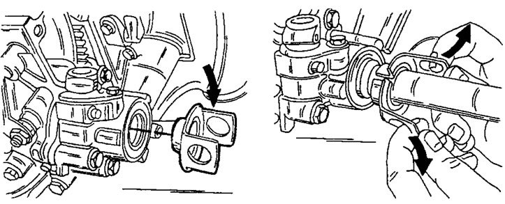 Рис. 201. Левая часть рисунка: Установка защитной втулки приводного вала. Правая часть рисунка:…