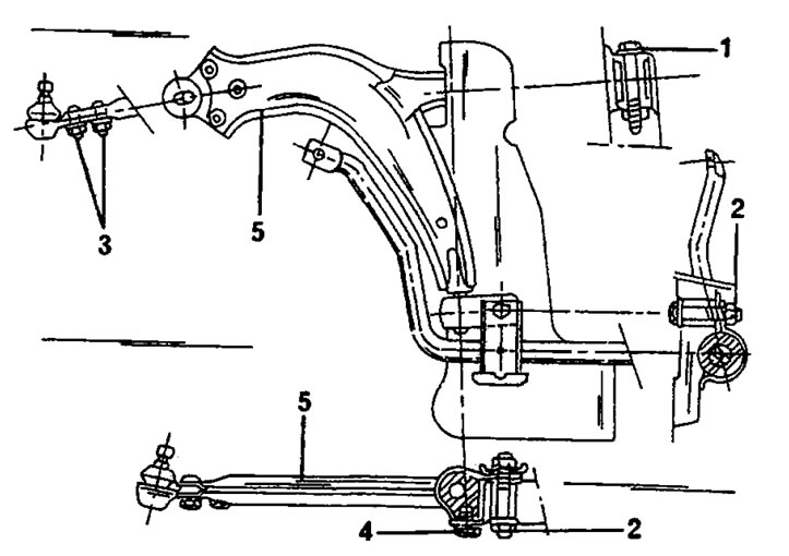 Рис. 212. Расположение поперечного рычага и тяги стабилизатора с одной стороны автомобиля. Шаровая…