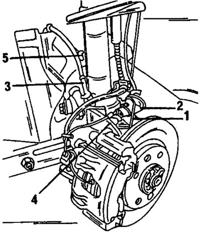 Рис. 213. Для снятия амортизационной стойки отвернуть детали в порядке указанных номеров. 1.…