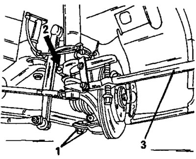 Рис. 220. Снятие поворотного кулака. Болты (1) крепят пластину шаровой опоры на поперечном рычаге…