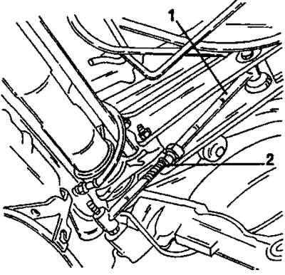 Рис. 242. Вставить вместо гидравлического амортизатора штангу (1). После выставки длины затянуть…