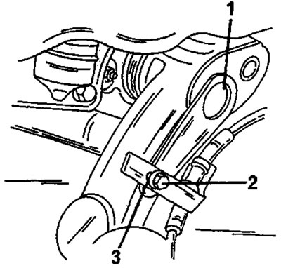 Фигура 253. Страничен изглед на окачването на колелата. Краят на стабилизиращата щанга е затворен с…