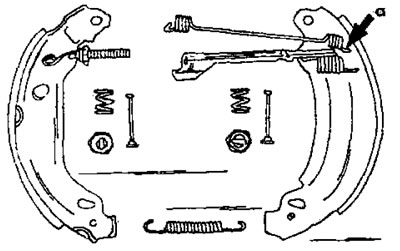 Рис. 279. Детали разобранного тормоза Bendix. Подсоединить пружинный крюк, как показано на рисунке.