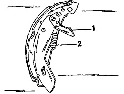 Рис. 284. Правильное положение установочного рычага (1) и возвратной пружины (2) на тормозе Girling.