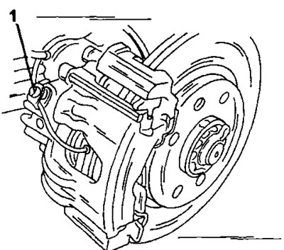 Фигура 300. Местоположение на обезвъздушителния клапан (1) на спирачния апарат на предното колело.