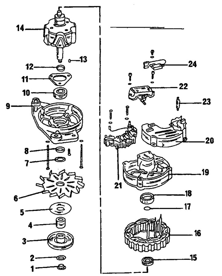 Фигура 304. Чертеж за монтаж на алтернатор Valeo.1. Гайка, 40 nm; 2. Шайба; 3. Ремъчна шайба, 70…