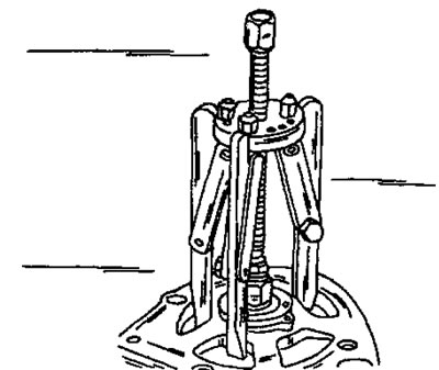 Фигура 306. Демонтиране на ротора с помощта на тричелюстна скоба.