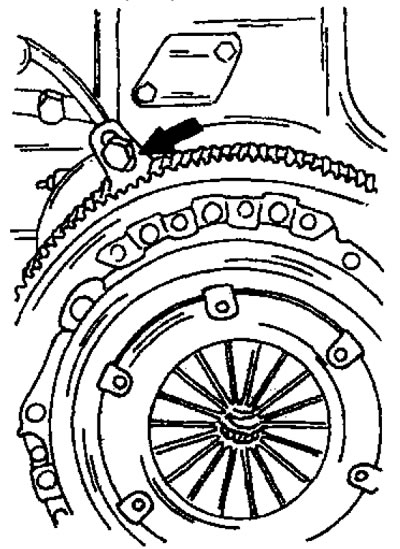 Фигура 335. Задържане на маховика от завъртане. Блокиращият сегмент се вкарва в зъбите на зъбното…