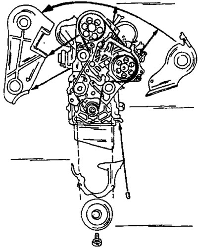Фигура 337. Части, отстранени от предната страна на двигателя.