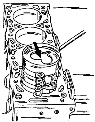Фигура 350. Монтиране на бутала. Поставете затягащата лента по показания начин и натиснете буталото…