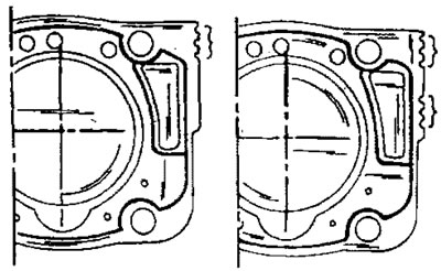 Фигура 356. Гарнитура на цилиндровата глава. От ляво на уплътнението дизелов двигател, вдясно — за…