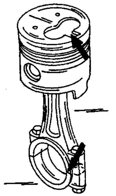 Рис. 388. Правильная сборка поршня и шатуна.