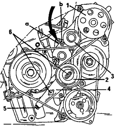 Рис. 398. Прокладка приводного ремня агрегатов при наличии гидроусилителя рулевого управления и…