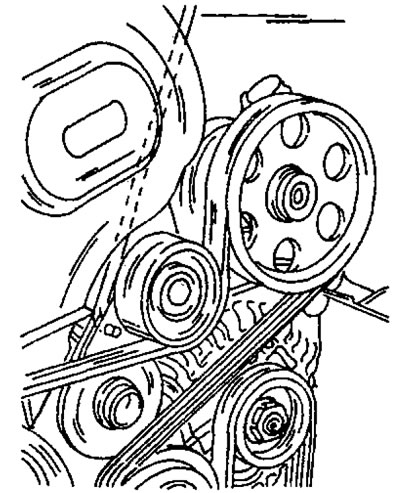 Рис. 399. Автоматический натяжной ролик должен быть перед снятием ремня заблокирован…