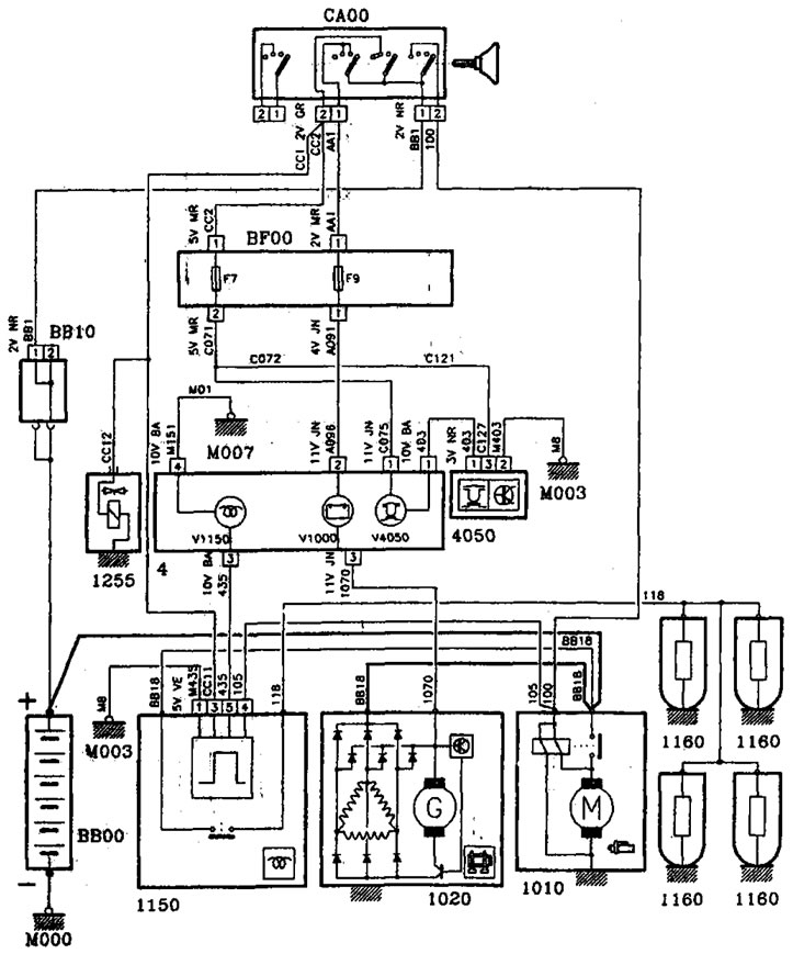 Электрическая схема стартера, генератора переменного тока и системы подогрева топлива - двигатель…