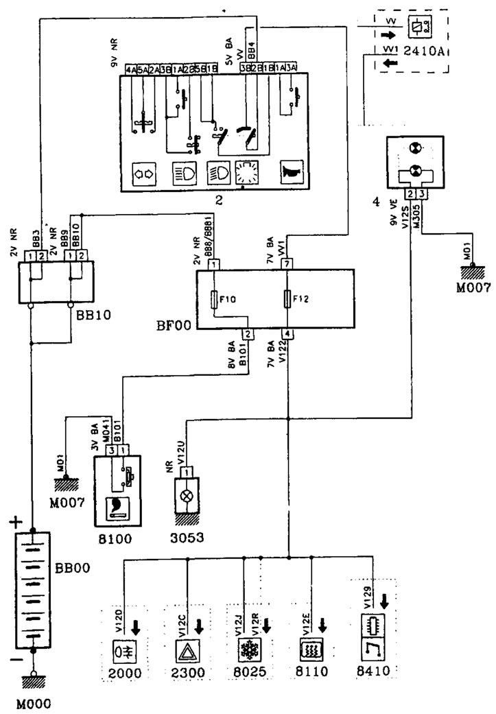 Електрическа схема на осветлението на арматурното табло, запалките и превключвателите