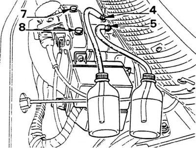 4, 5, 7 и 8 – обезвъздушители на спирачната система