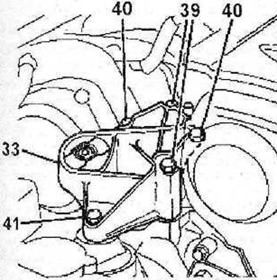 7.45 Install the right support 33 of the engine mount, tighten the bolts 39, 40 and 41 of the…